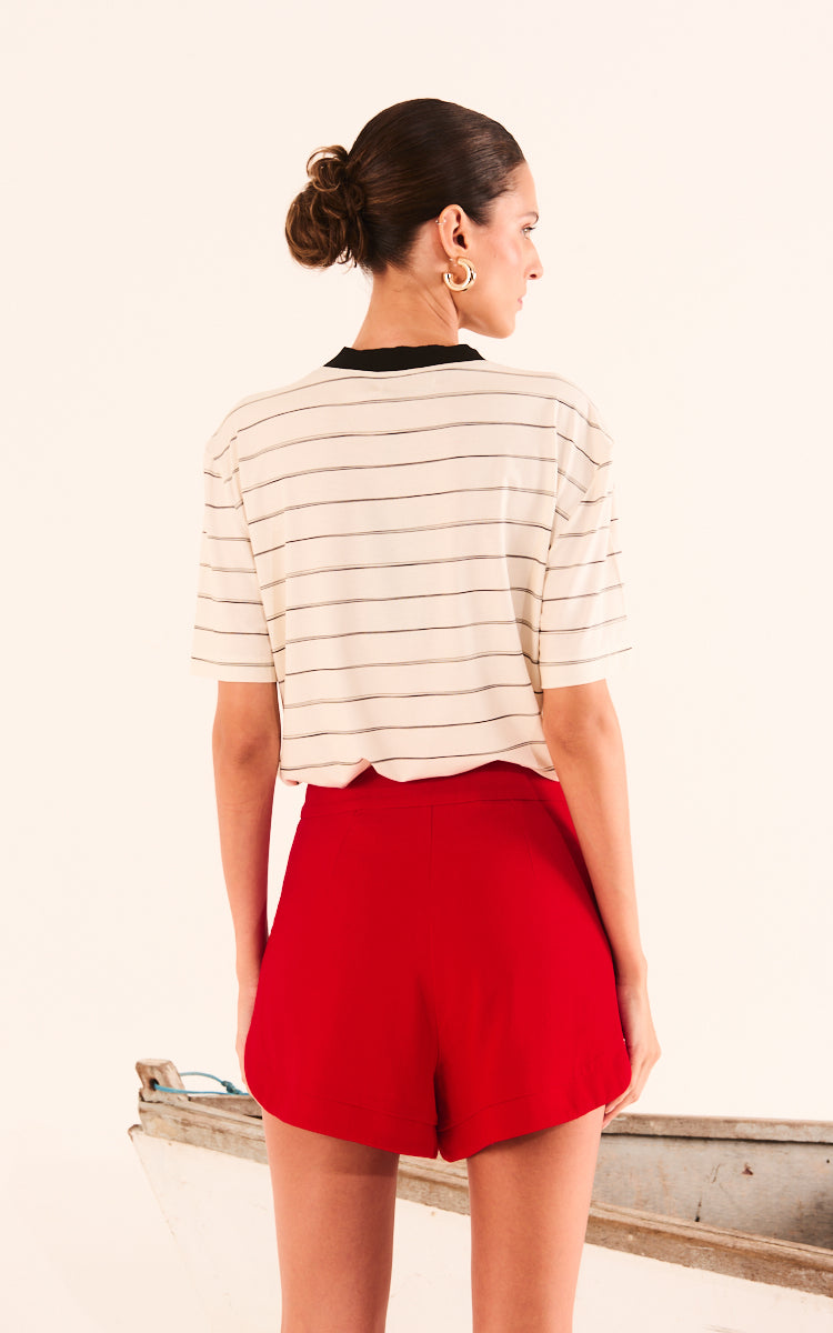 OPEN RED HIGH WAIST SHORTS